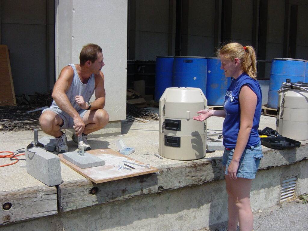 Water-quality autosampling equipment being prepared for a wetland research project.